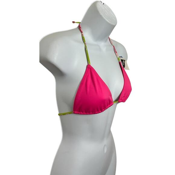 Akua Blue Pink Triangle Bikini Top Sz Small L Back Ties Swim Top Swimwear New - Picture 4 of 6